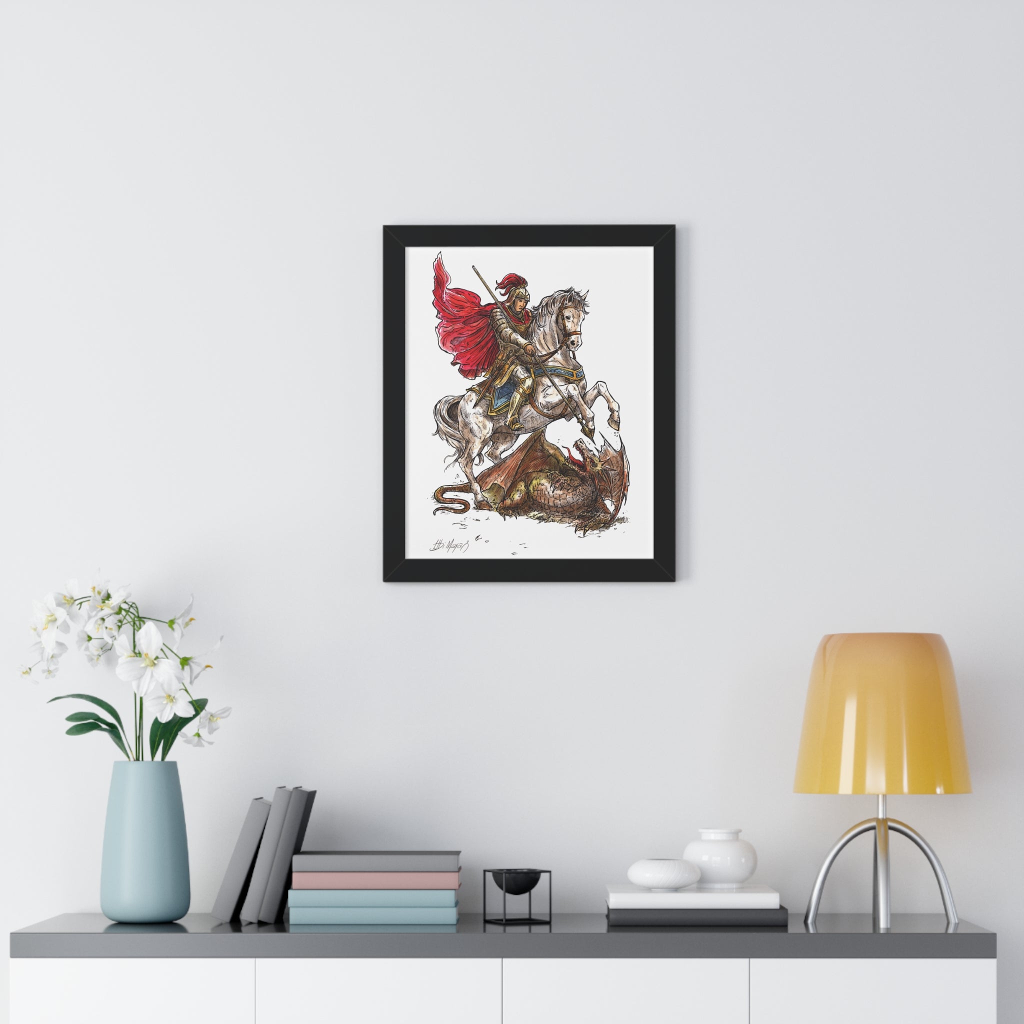 Saint George Slaying the Dragon Framed Poster – Catholic Wall Art, Christian Warrior Saint Print, Religious Home Decor