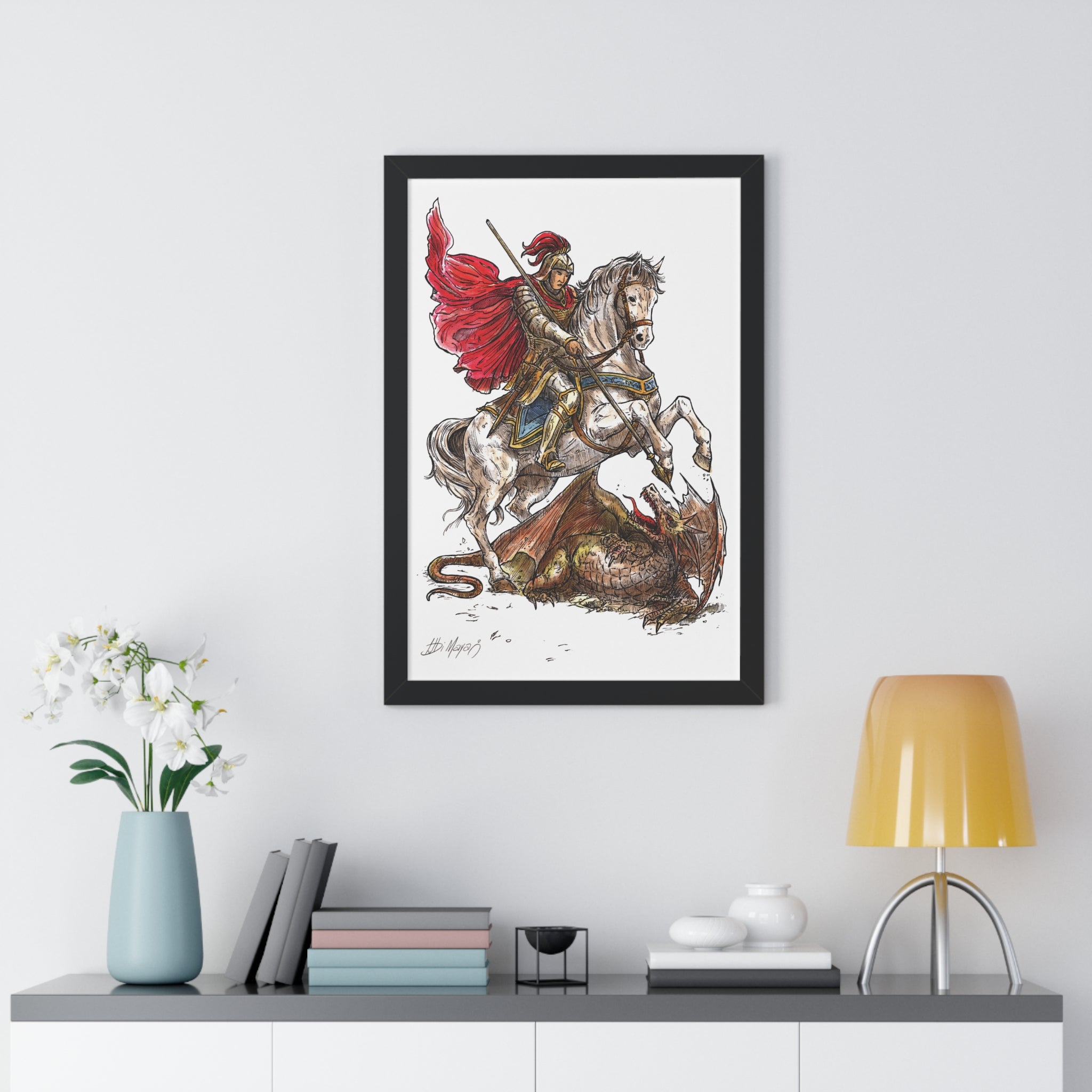 Saint George Slaying the Dragon Framed Poster – Catholic Wall Art, Christian Warrior Saint Print, Religious Home Decor