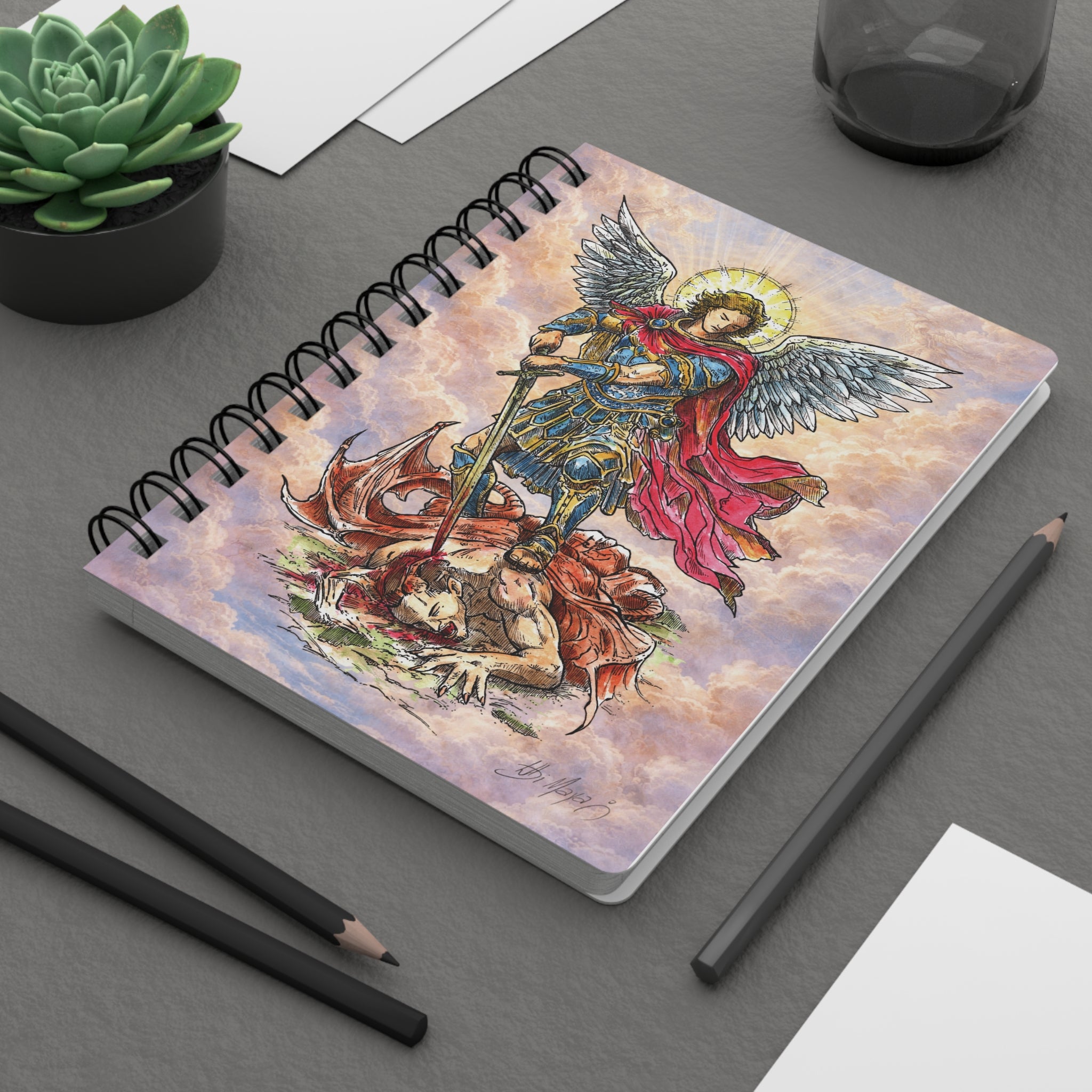Saint Michael Archangel illustration Spiral Bound Journal | Prayer, Religious Notebook