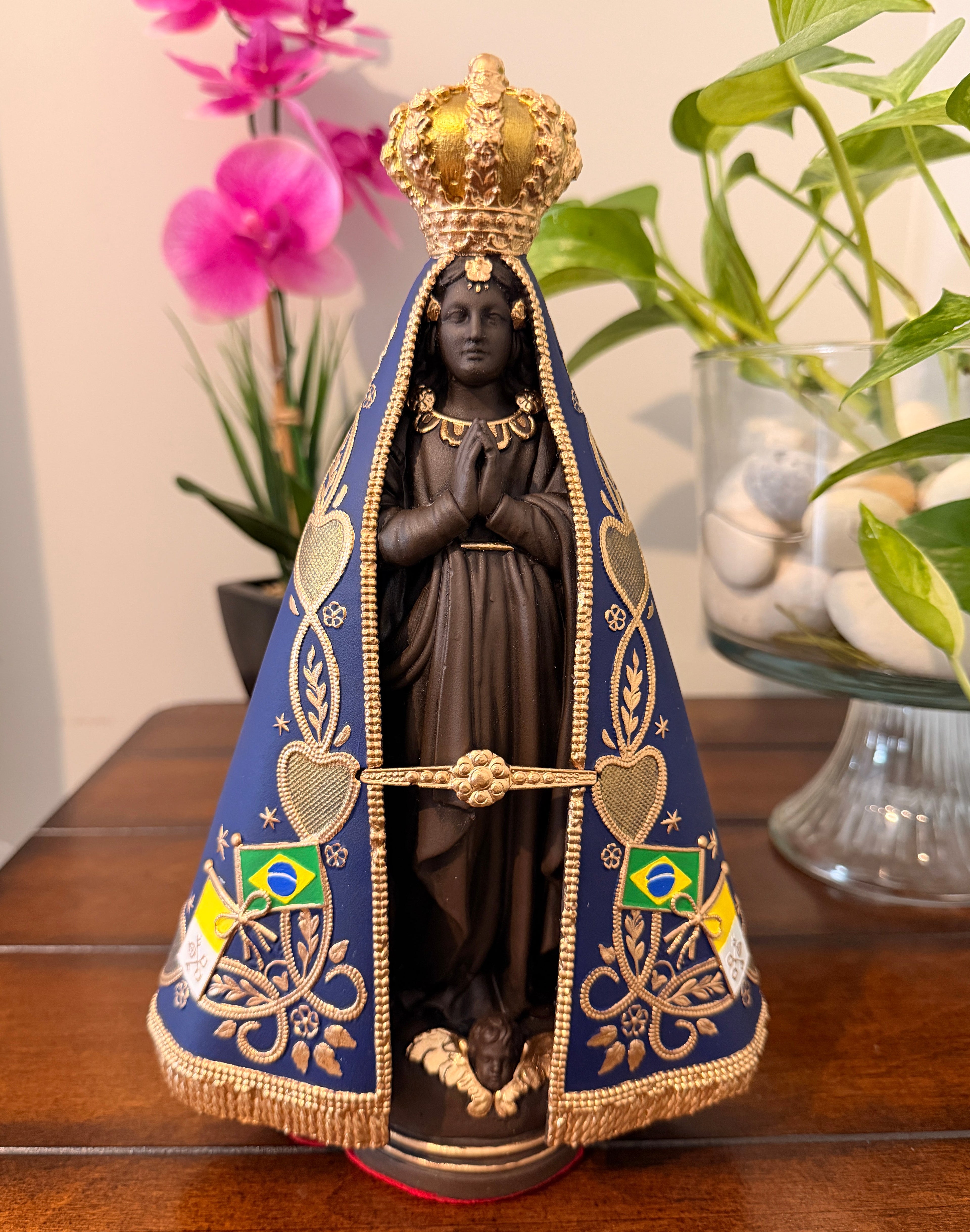 11 Inch Our Lady of Aparecida Statue | Handcrafted Blue & Gold Sacred Art | Decorative Catholic Home Decor