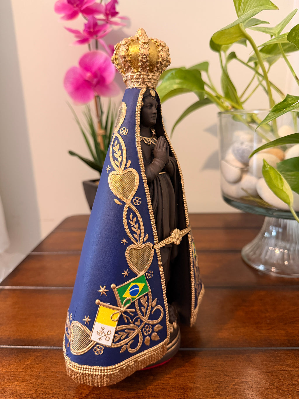 11 Inch Our Lady of Aparecida Statue | Handcrafted Blue & Gold Sacred Art | Decorative Catholic Home Decor