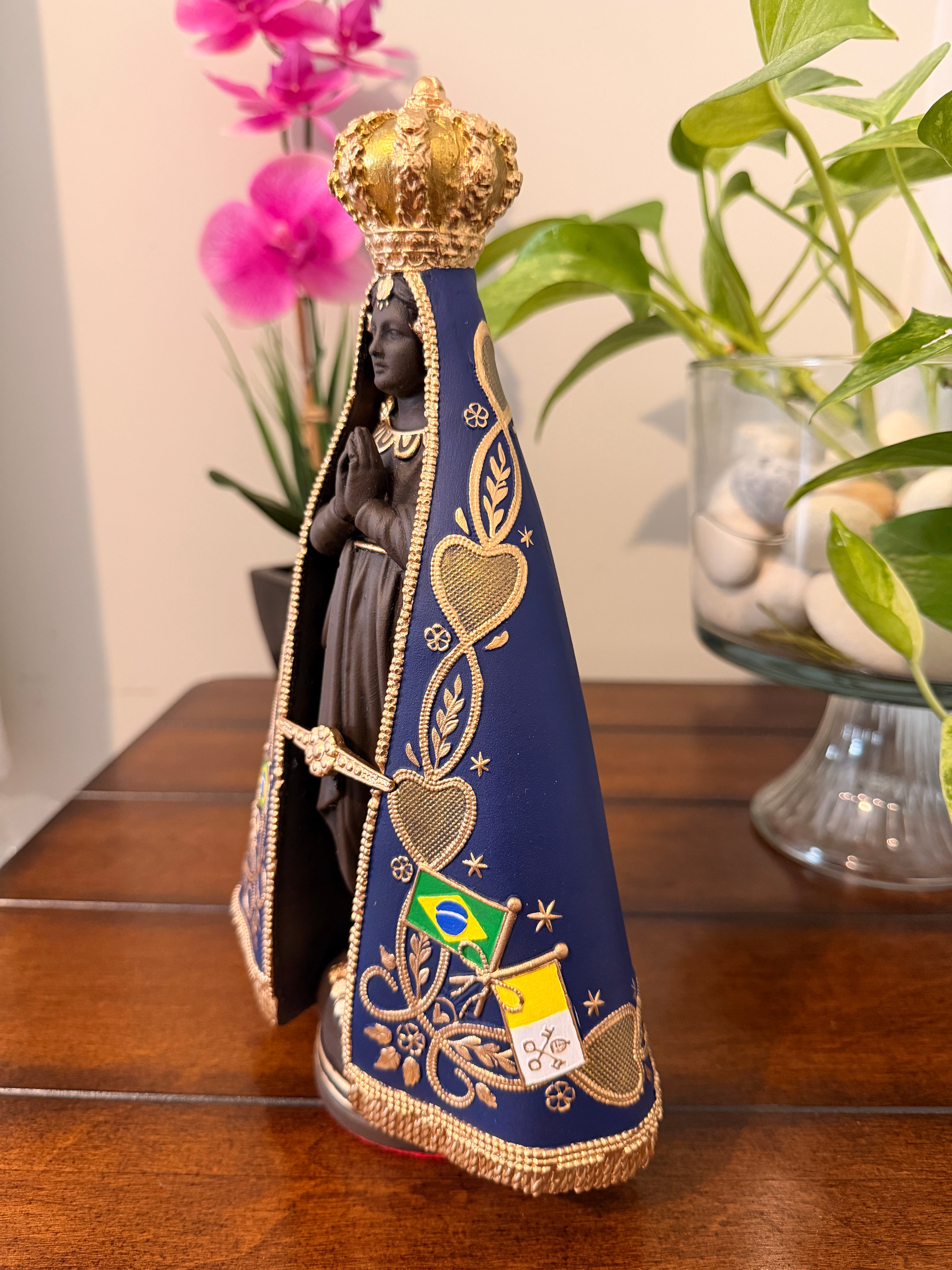 11 Inch Our Lady of Aparecida Statue | Handcrafted Blue & Gold Sacred Art | Decorative Catholic Home Decor
