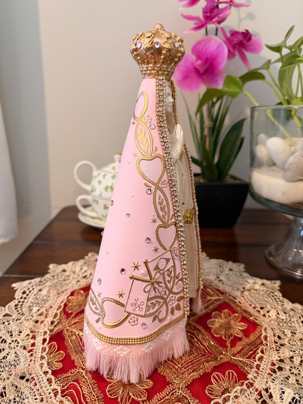 Nossa Senhora Aparecida Pink Statue 11 Inches – Handmade Catholic Religious Figurine