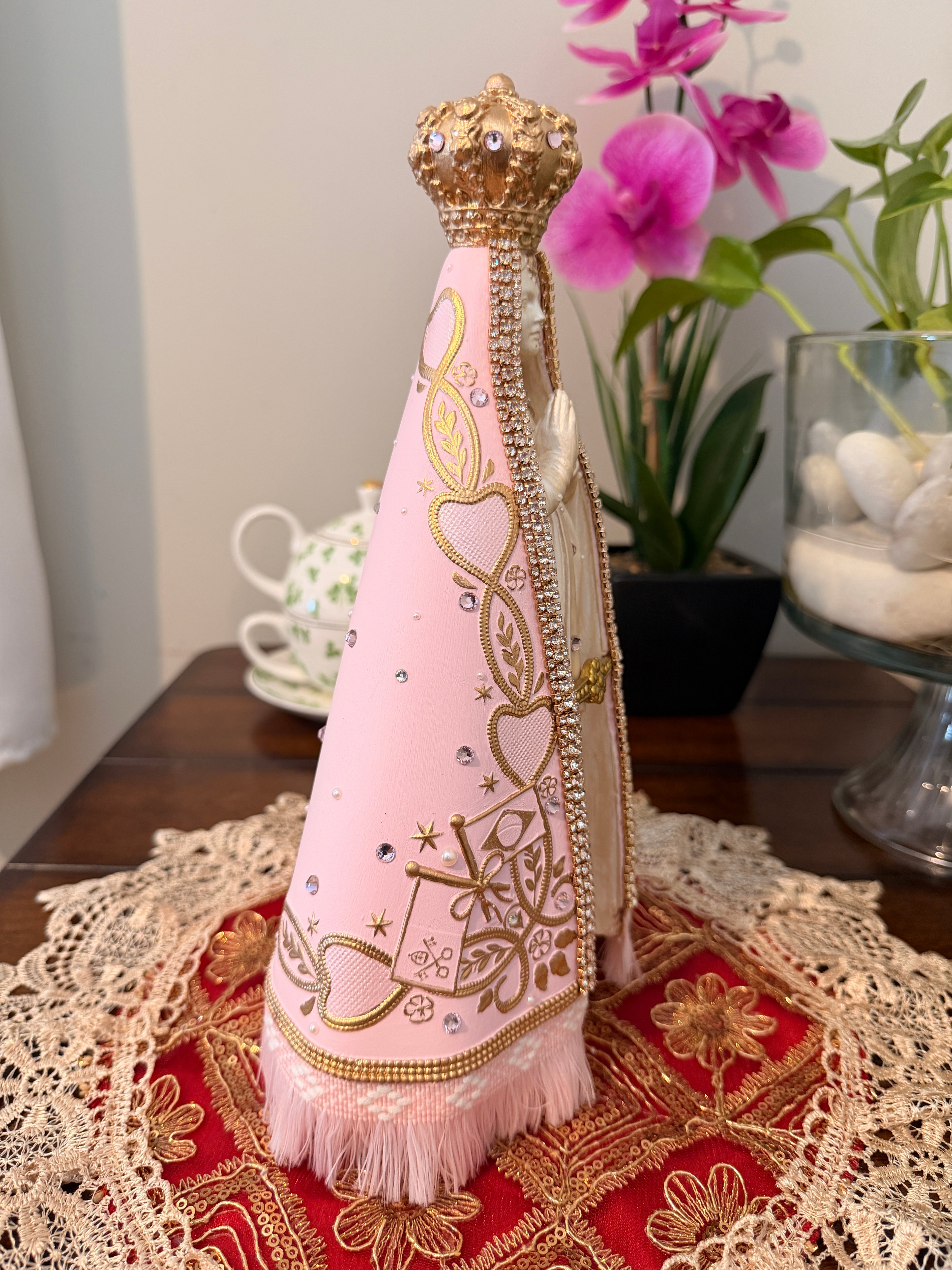 Nossa Senhora Aparecida Pink Statue 11 Inches – Handmade Catholic Religious Figurine