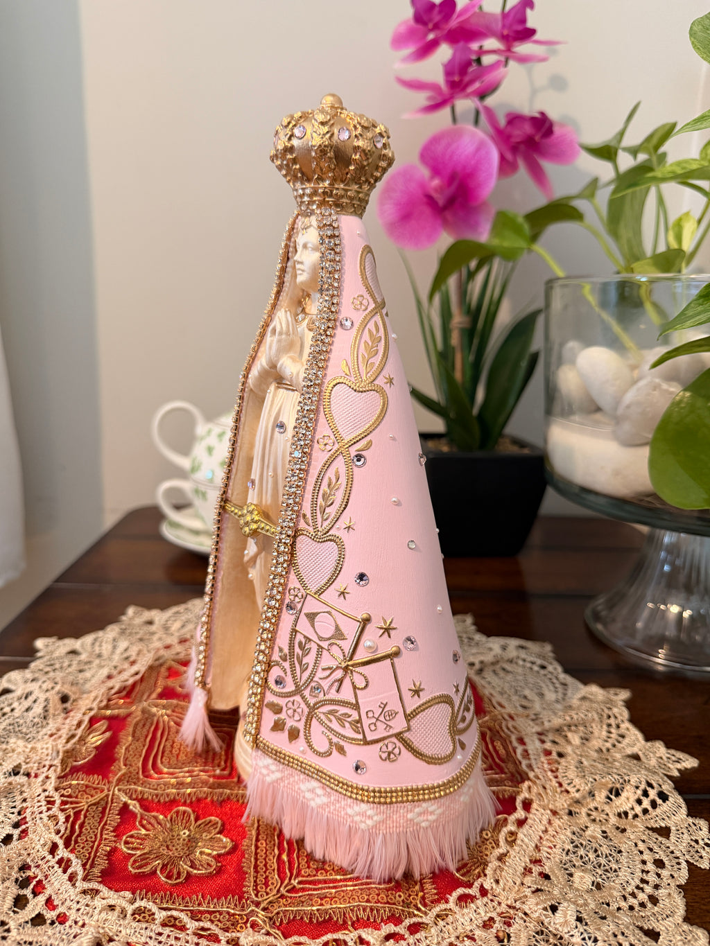 Nossa Senhora Aparecida Pink Statue 11 Inches – Handmade Catholic Religious Figurine
