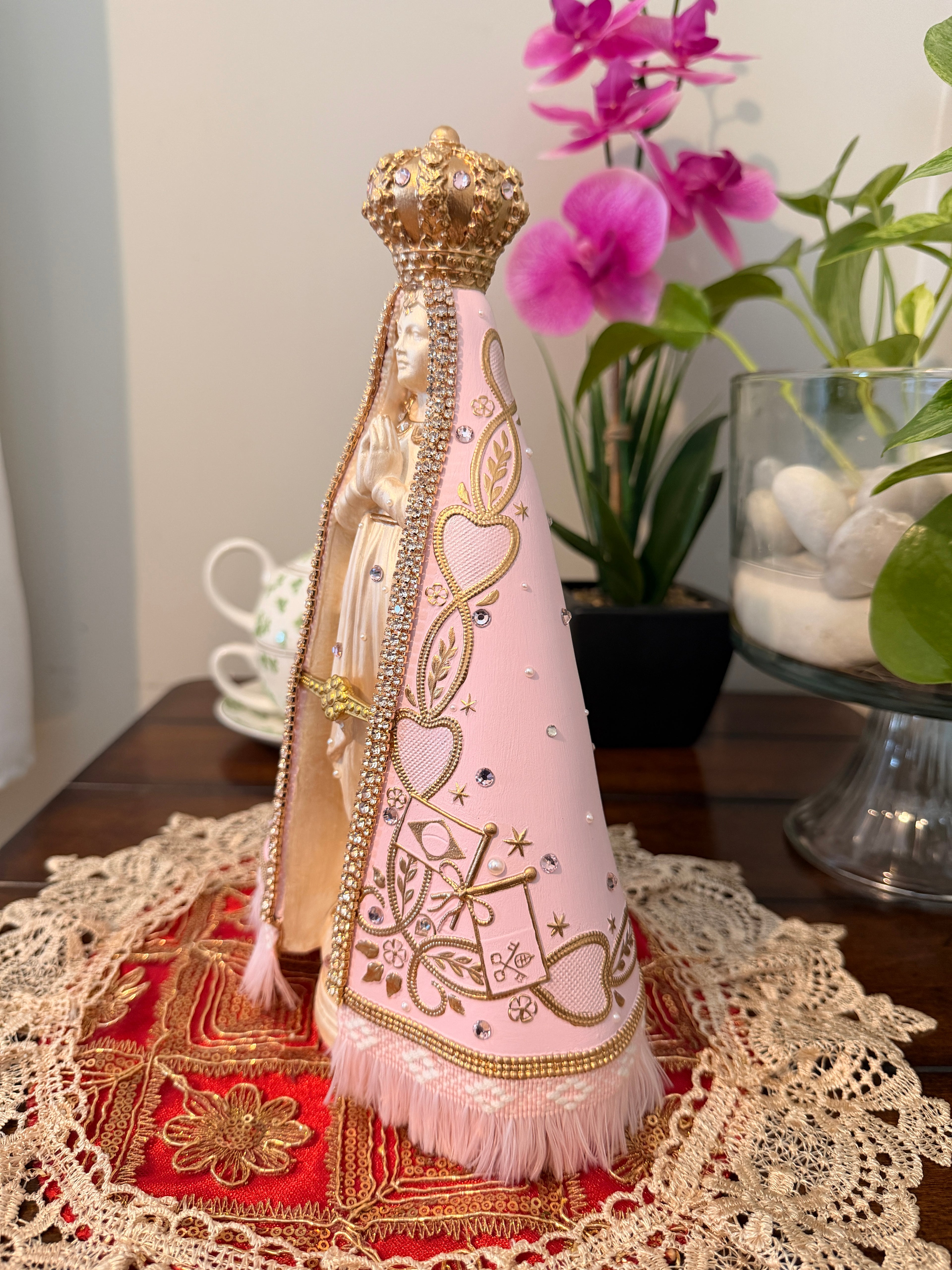 Nossa Senhora Aparecida Pink Statue 11 Inches – Handmade Catholic Religious Figurine