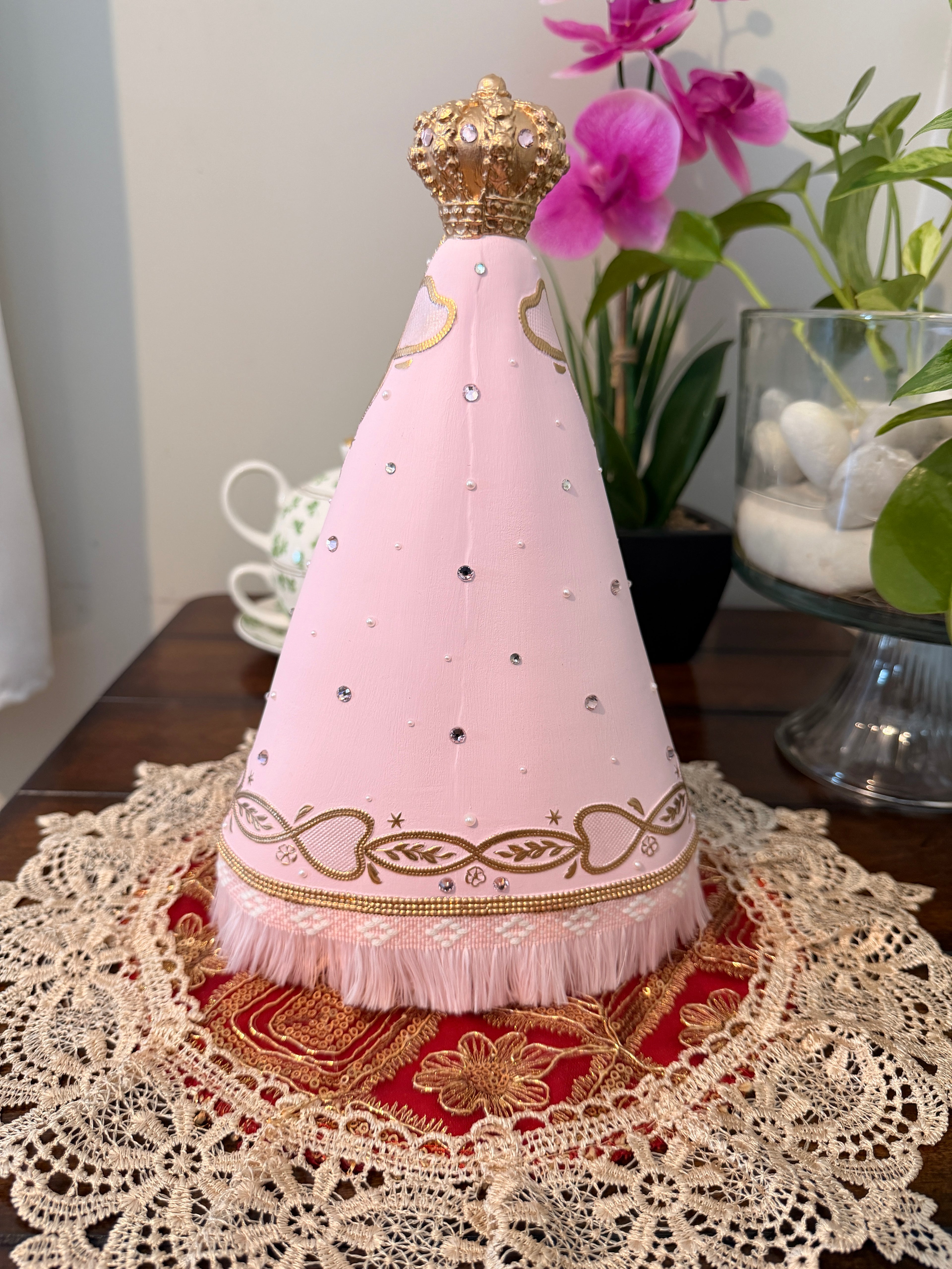 Nossa Senhora Aparecida Pink Statue 11 Inches – Handmade Catholic Religious Figurine