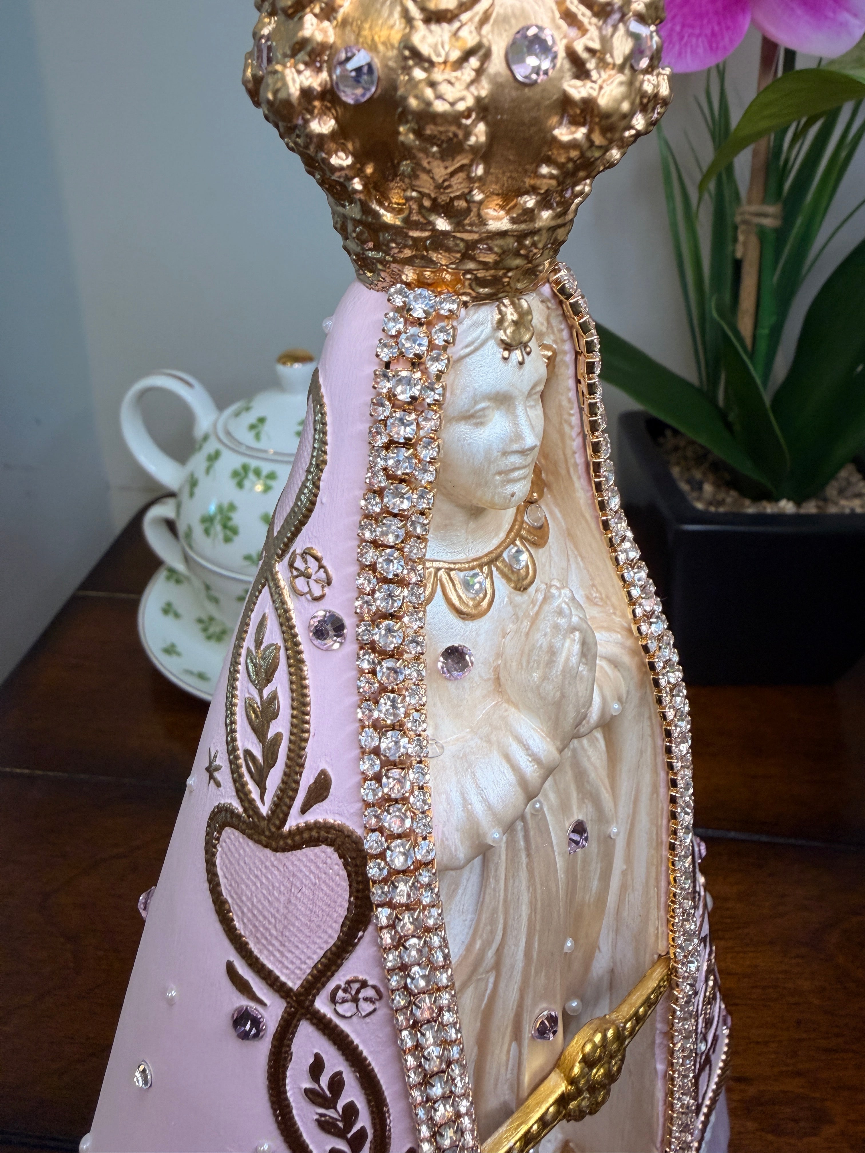 Nossa Senhora Aparecida Pink Statue 11 Inches – Handmade Catholic Religious Figurine