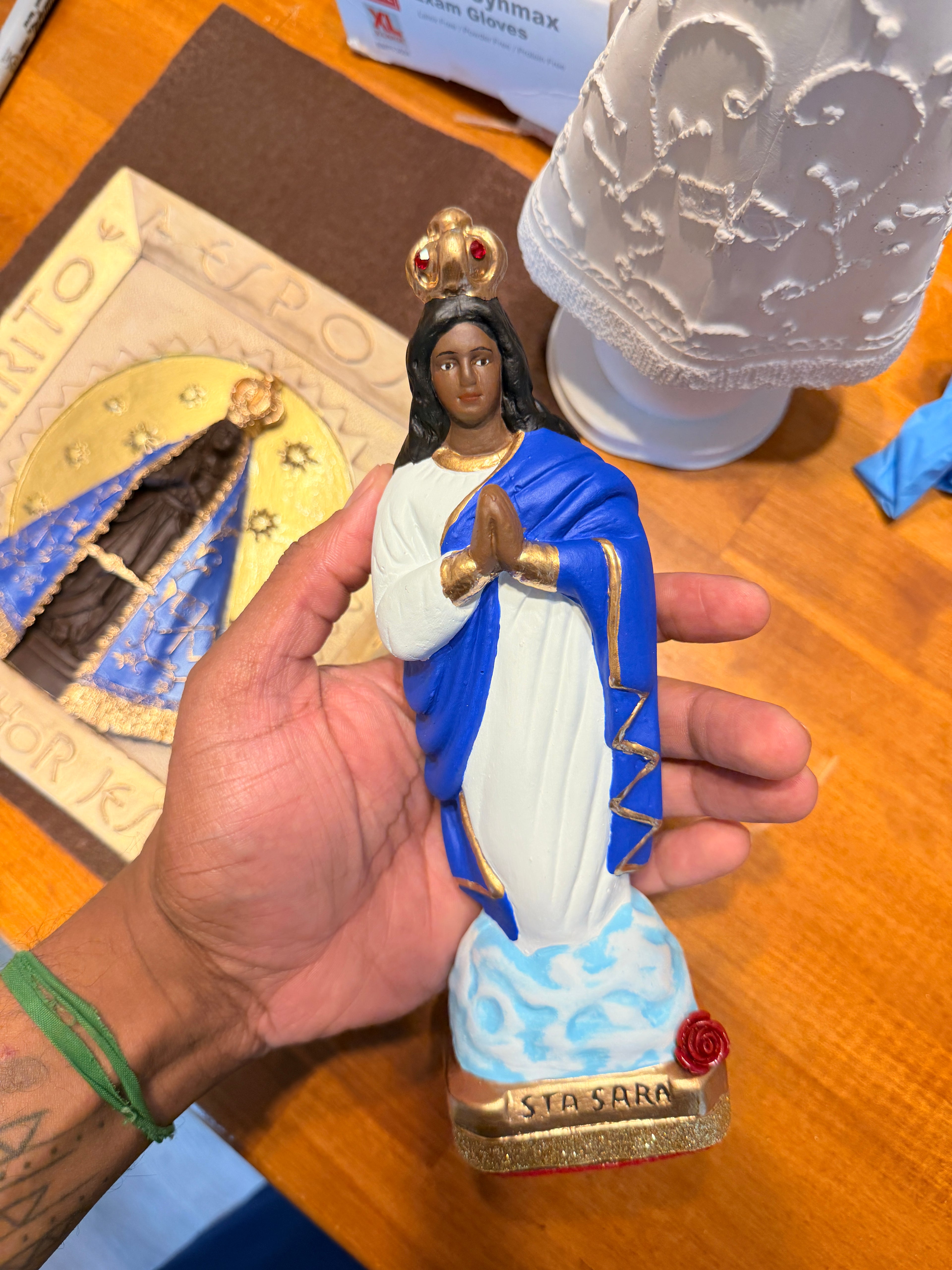 Saint Sara Kali 8.5” | Santa Sara | Black Madonna Figurine | Patroness of the Romani | Spiritual Altar Decor | Handmade Gypsum Statue