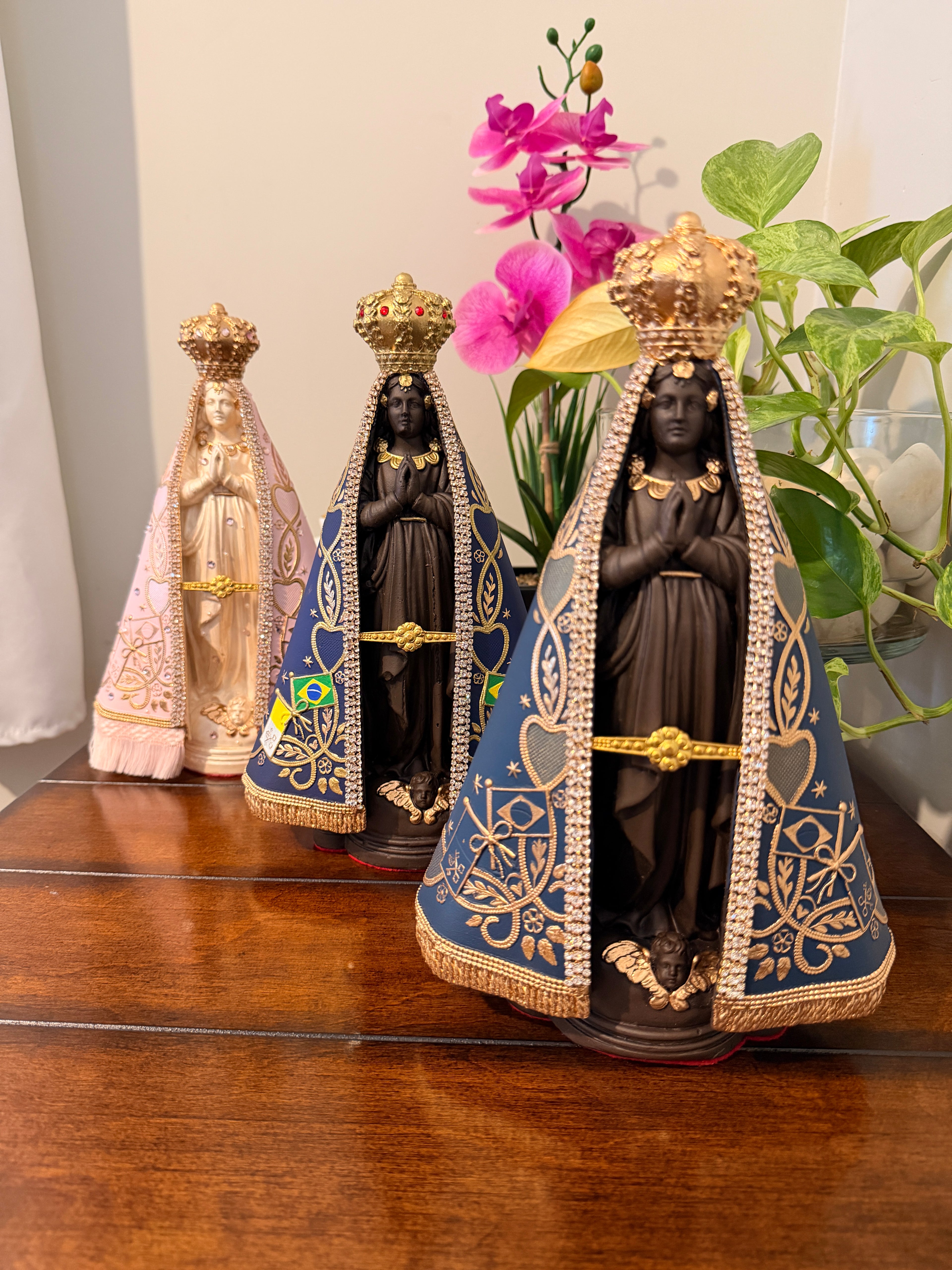11 Inch Our Lady of Aparecida Statue | Handcrafted Blue & Gold Sacred Art | Decorative Catholic Home Decor