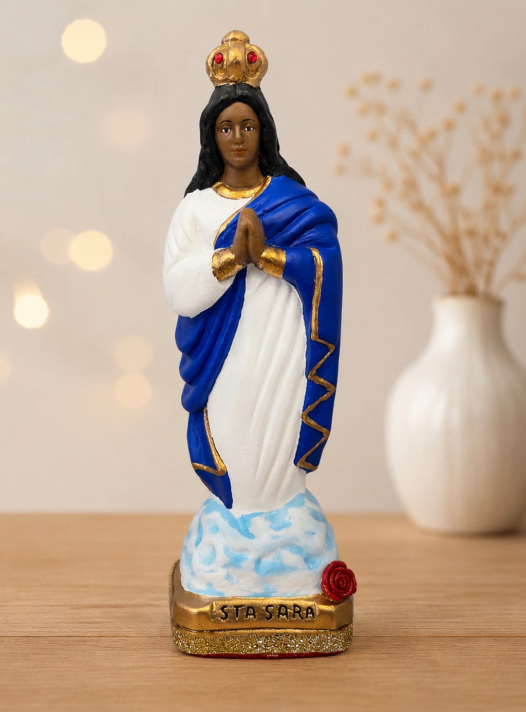 Saint Sara Kali 8.5” | Santa Sara | Black Madonna Figurine | Patroness of the Romani | Spiritual Altar Decor | Handmade Gypsum Statue