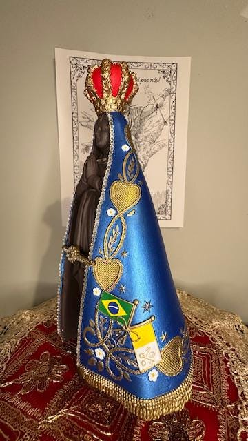 Handcrafted Nossa Senhora Aparecida Statue – 11 Inch (Metallic Blue)