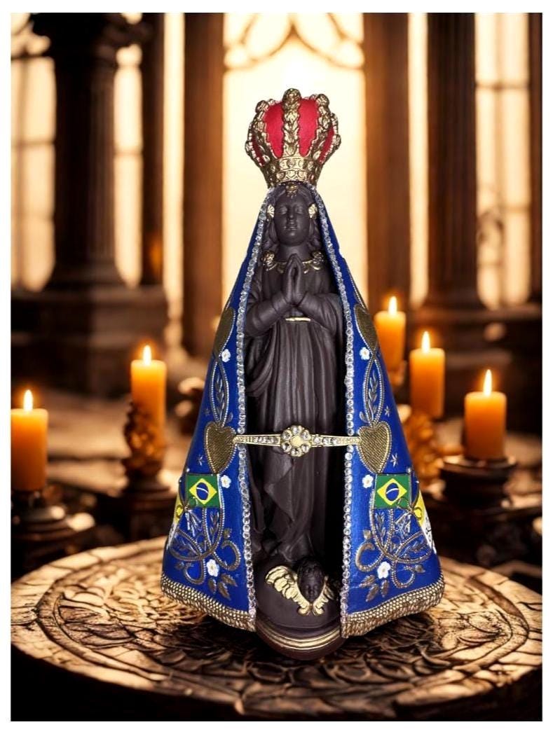 Handcrafted Nossa Senhora Aparecida Statue – 11 Inch (Metallic Blue)