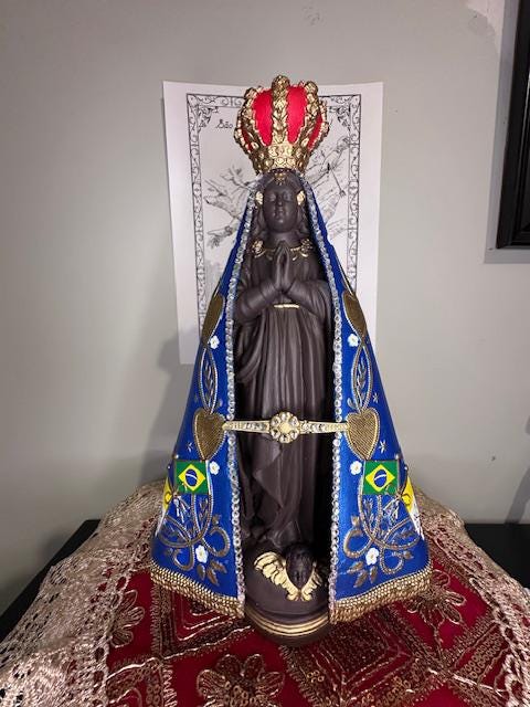 Handcrafted Nossa Senhora Aparecida Statue – 11 Inch (Metallic Blue)