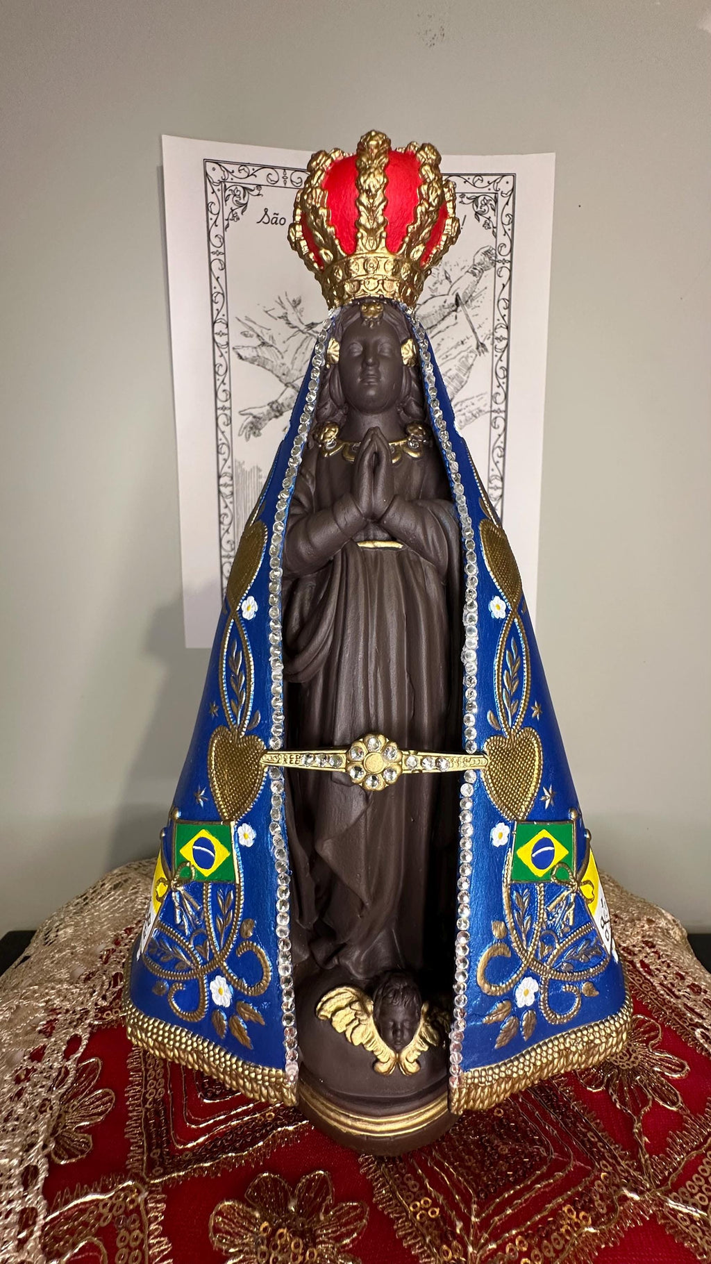 Handcrafted Nossa Senhora Aparecida Statue – 11 Inch (Metallic Blue)
