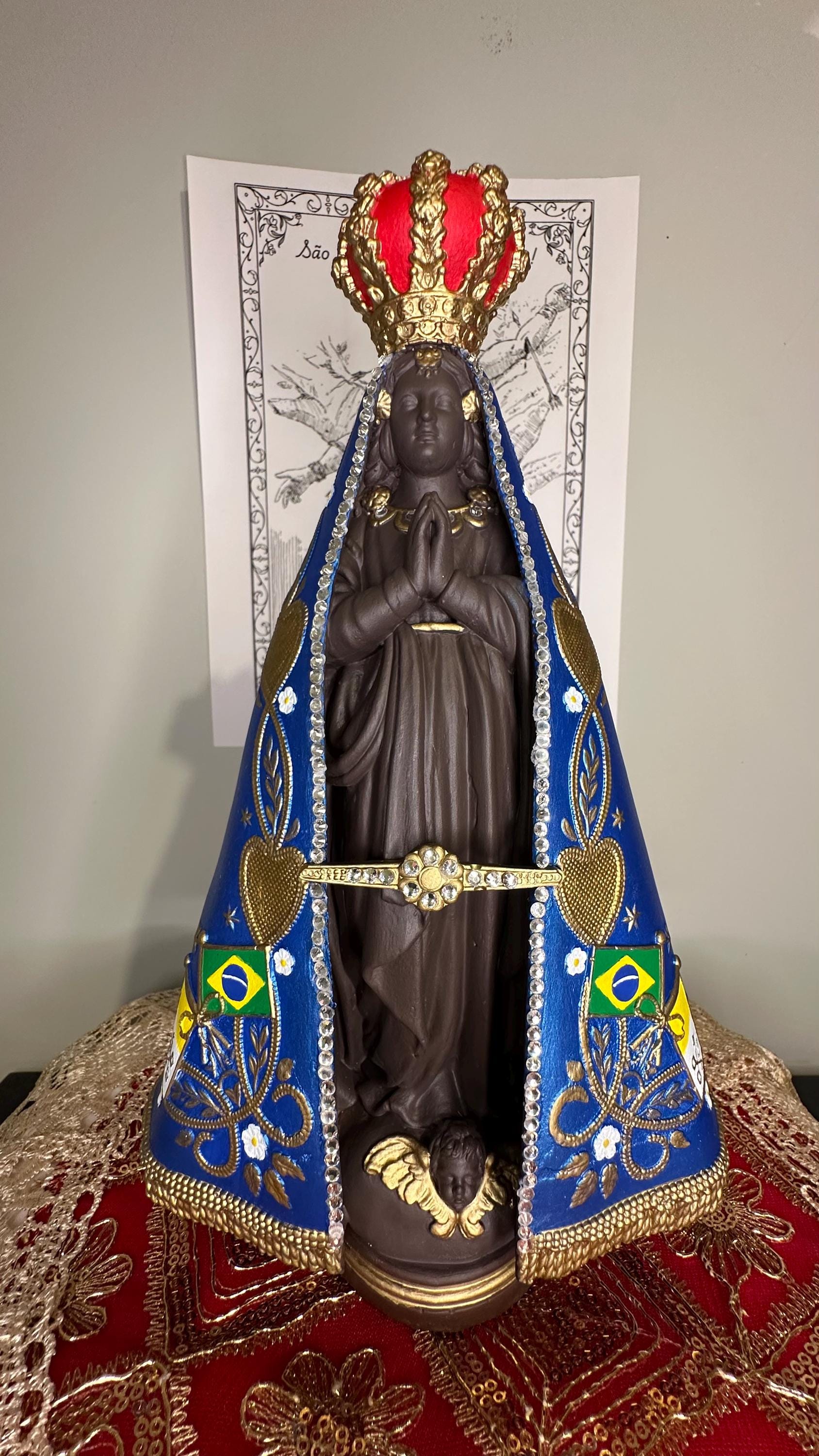 Handcrafted Nossa Senhora Aparecida Statue – 11 Inch (Metallic Blue)