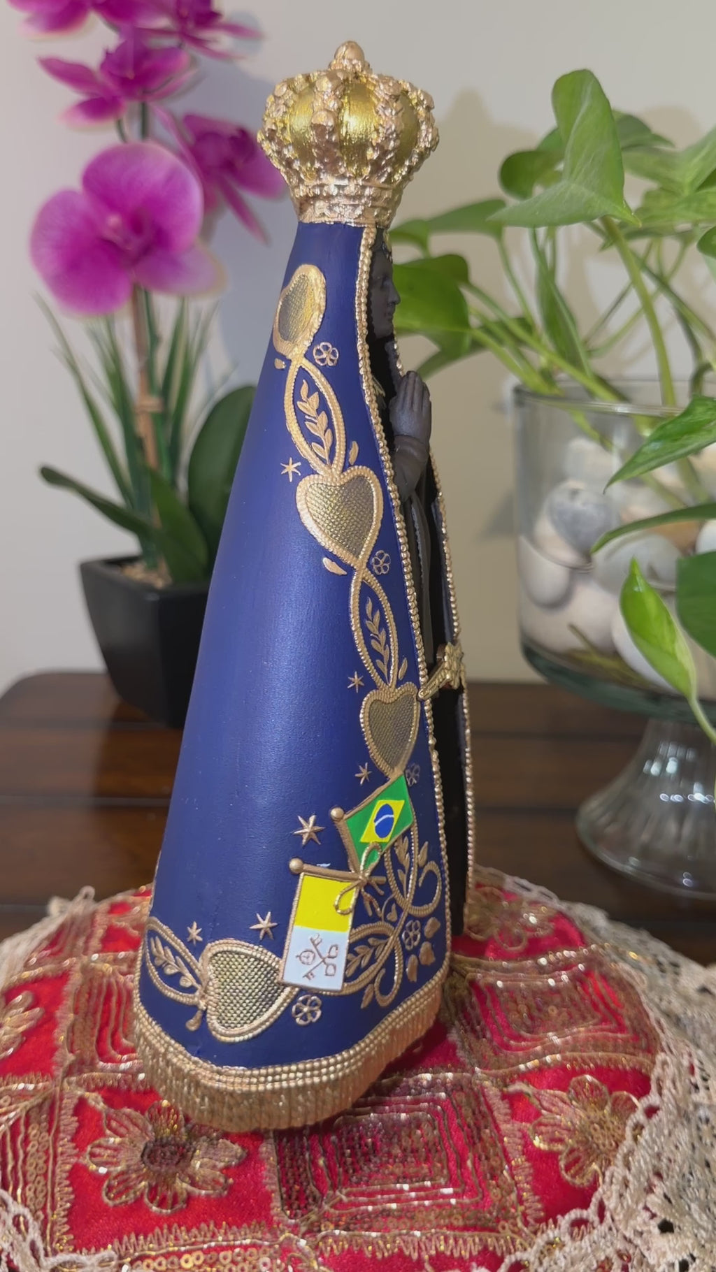 11 Inch Our Lady of Aparecida Statue | Handcrafted Blue & Gold Sacred Art | Decorative Catholic Home Decor