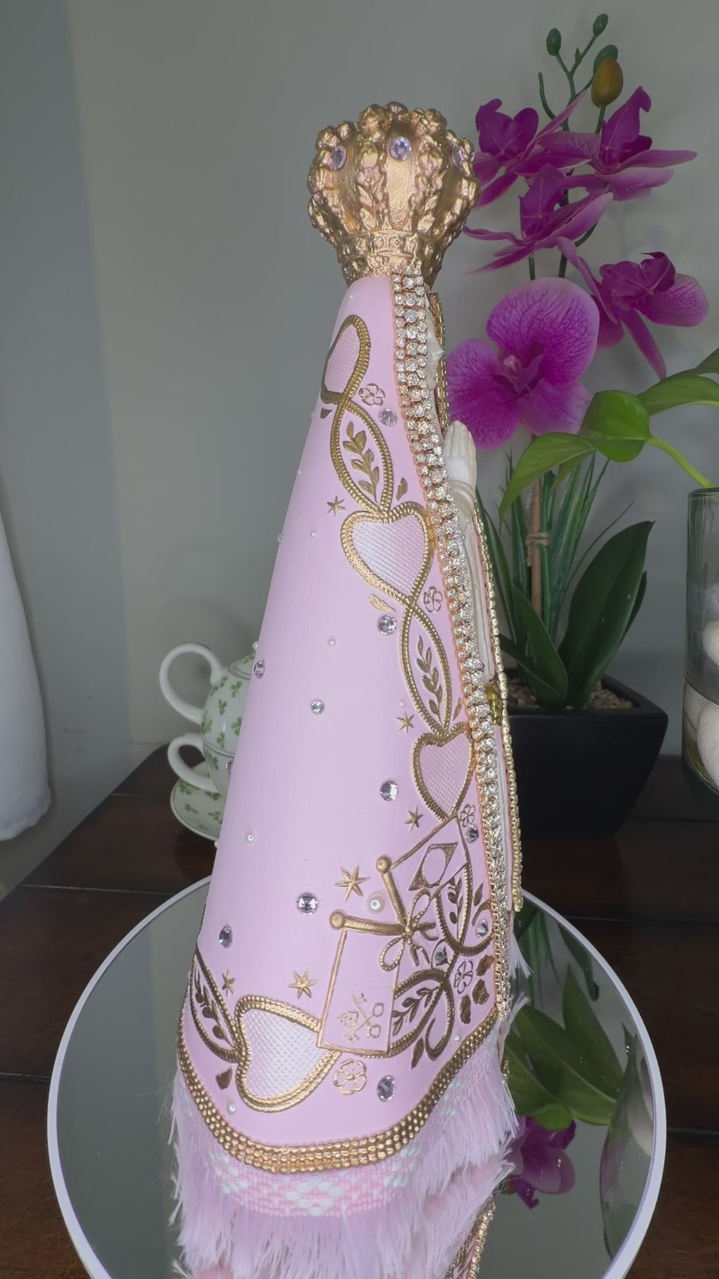 Nossa Senhora Aparecida Pink Statue 11 Inches – Handmade Catholic Religious Figurine