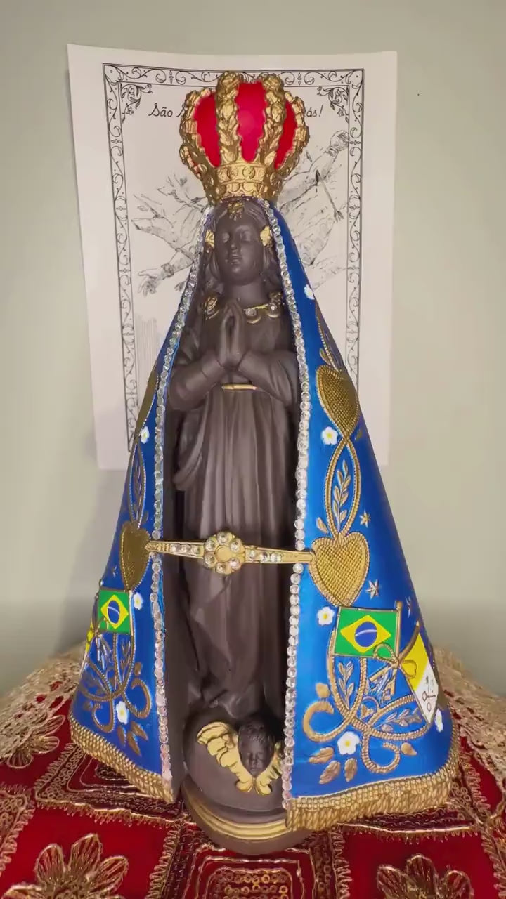 Handcrafted Nossa Senhora Aparecida Statue – 11 Inch (Metallic Blue)