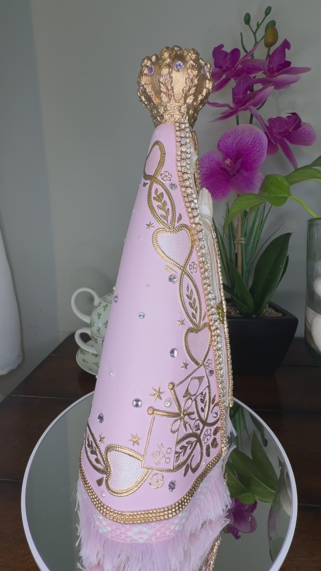 Nossa Senhora Aparecida Pink Statue 11 Inches – Handmade Catholic Religious Figurine