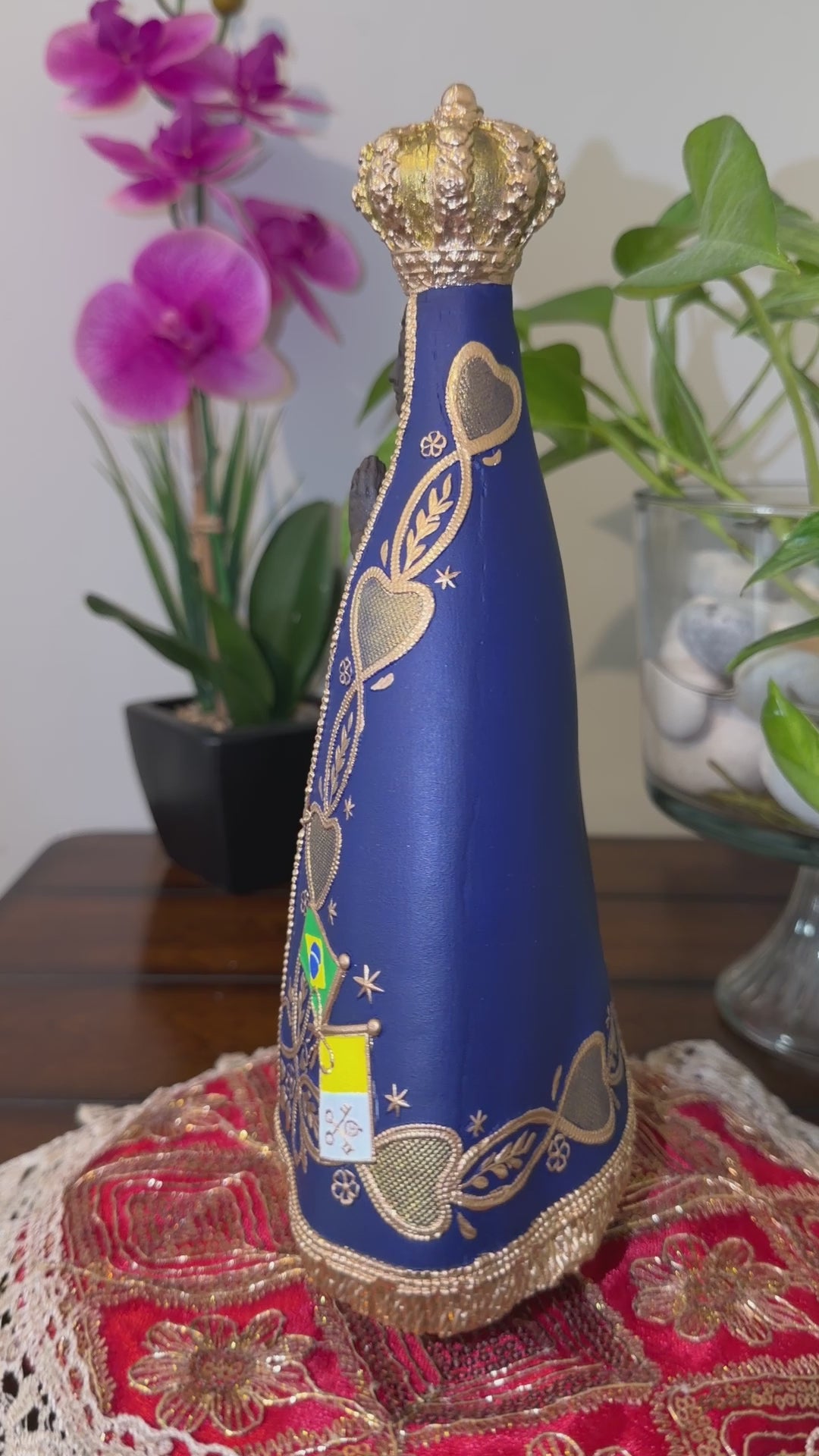 11 Inch Our Lady of Aparecida Statue | Handcrafted Blue & Gold Sacred Art | Decorative Catholic Home Decor